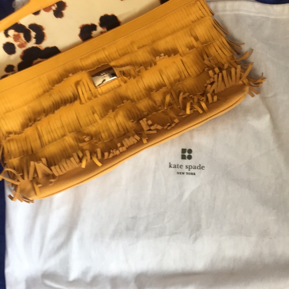 Kate Spade yellow fringe clutch bag
